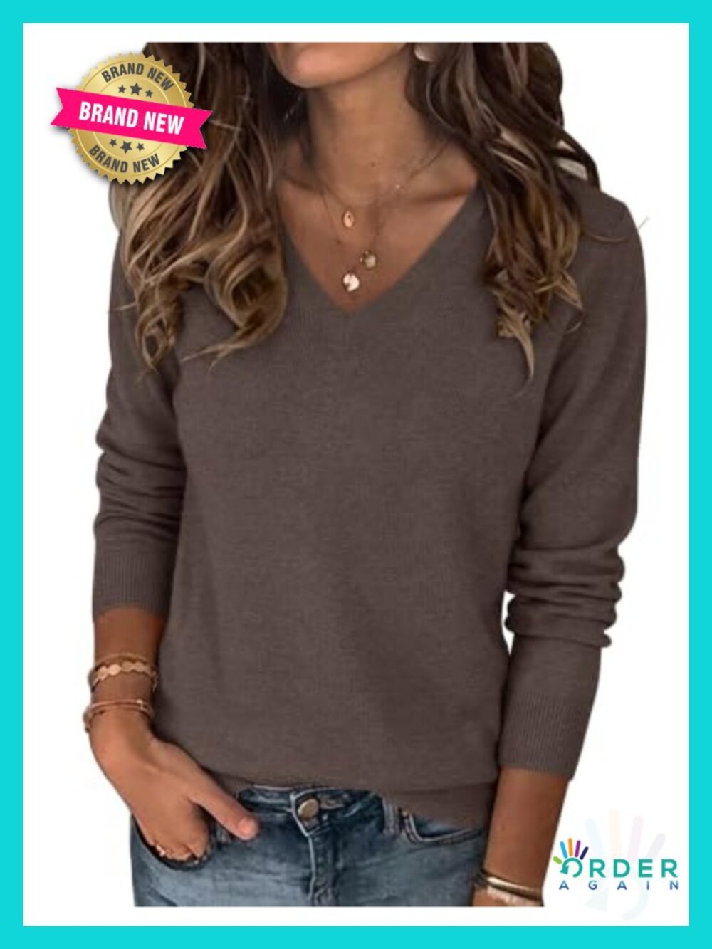Women's Wool Blend V-Neck Long Sleeve Pullover Sweater